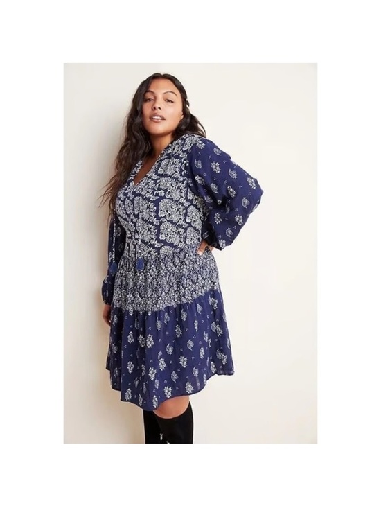 Anthropologie Maeve Carlita Navy Long Full Sleeve Tassel Festival  Dress Medium - Picture 14 of 17